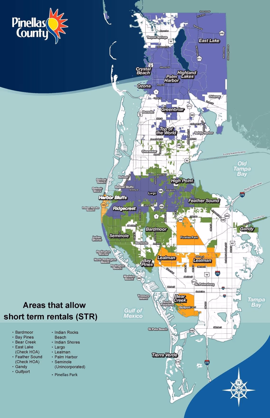 Pinellas County zoning map showing approved short-term rental areas with color-coded regions - Essential guide for investors and property owners