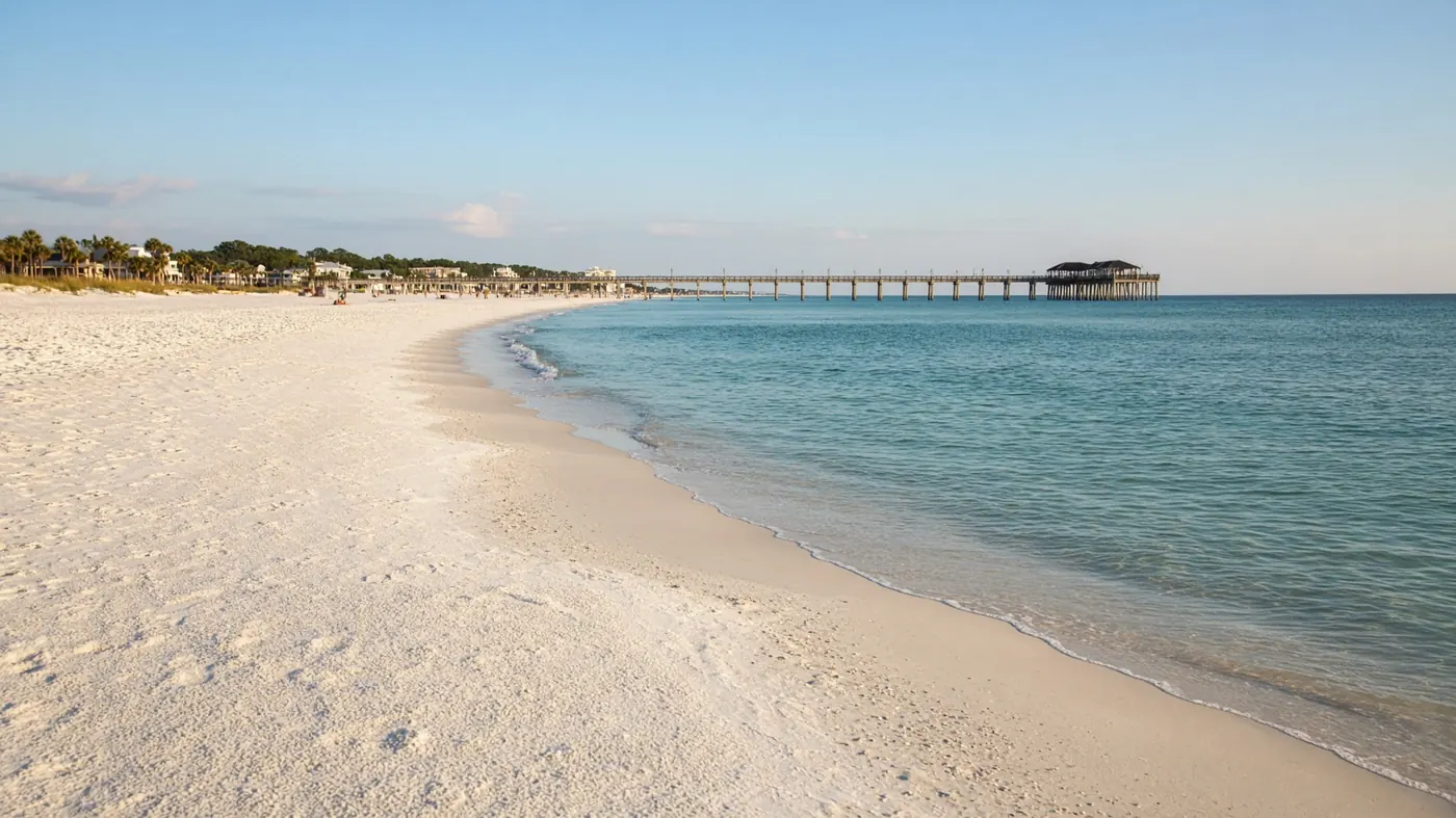Clearwater Beach pier and sugar sand, a real Pinellas beach photo for the county short-term rental map
