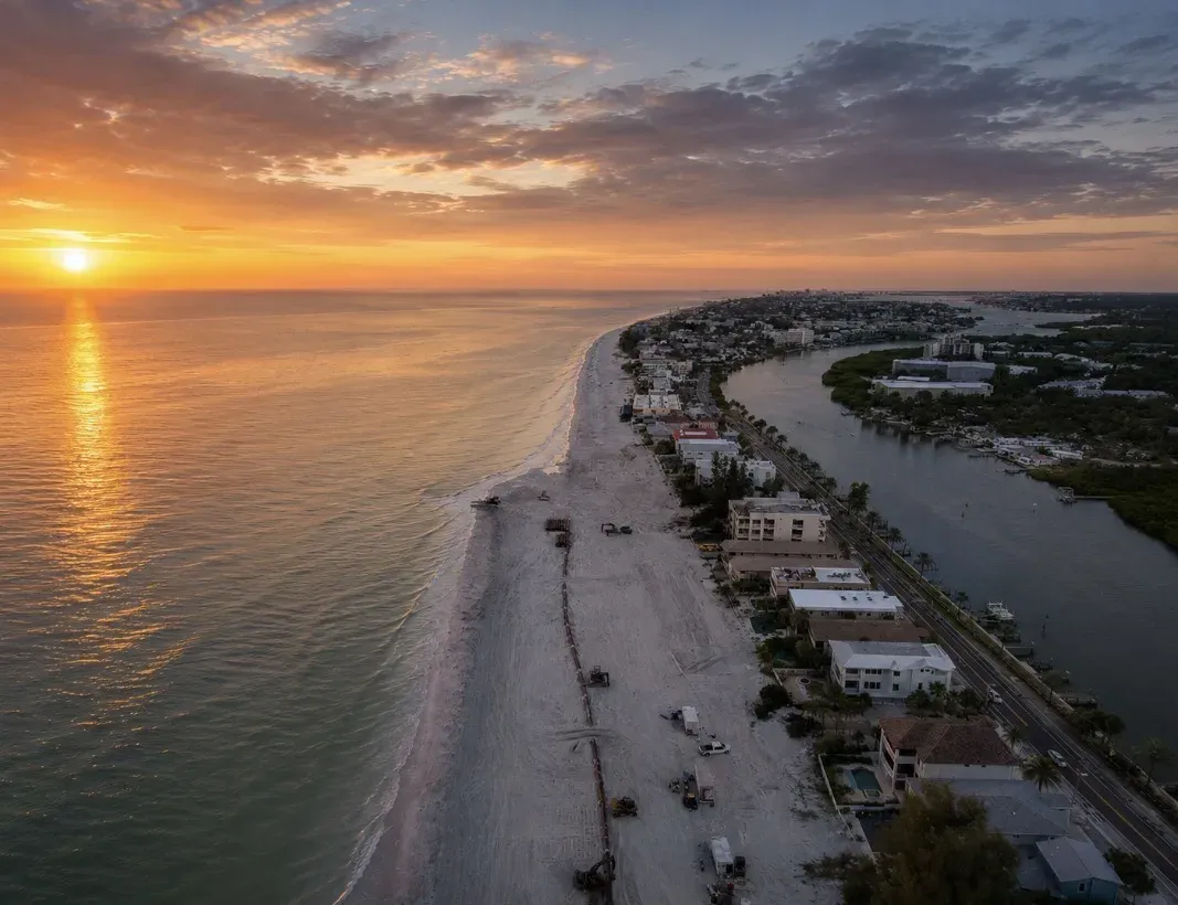 Indian Rocks Beach intracoastal shoreline at sunset, Pinellas County