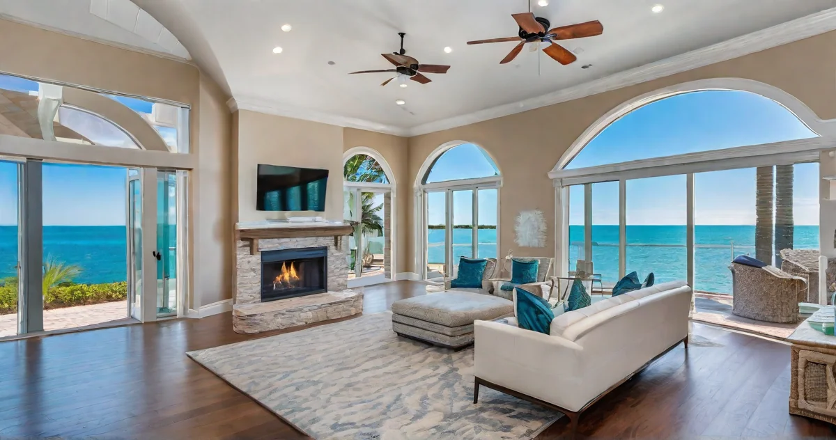 Tampa Bay luxury waterfront home interior with stunning ocean views and modern design